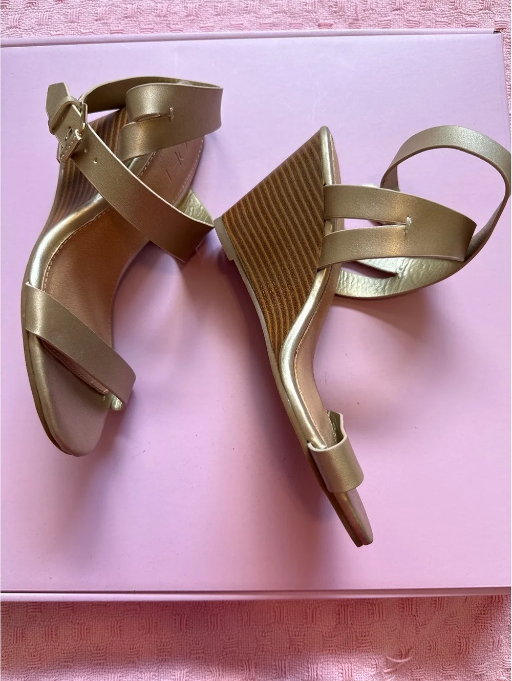 Loft Gold Wedge Sandals with Ankle Strap